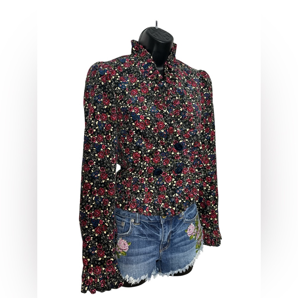 Betsey Johnson Vintage Rosebud Print Corduroy Cropped Jacket